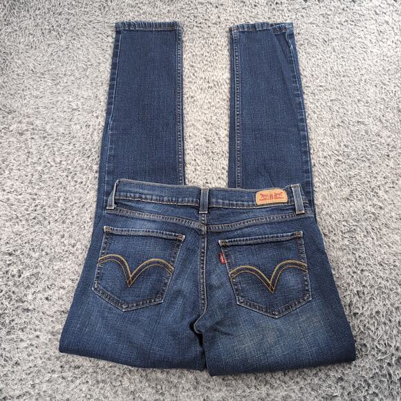 Levis 524 Jeans Women 5 Blue Normcore Skinny Classiccore Distressed Too Superlow - Picture 1 of 10
